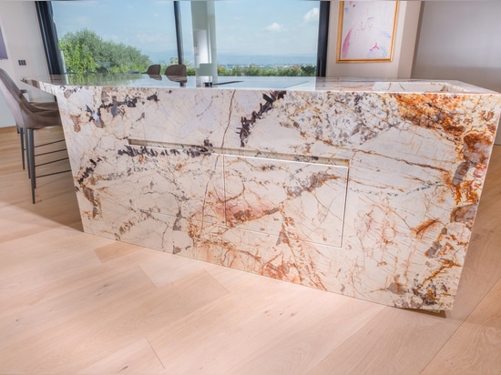 Patagonia quartzite kitchen island: a contemporary design sculpture