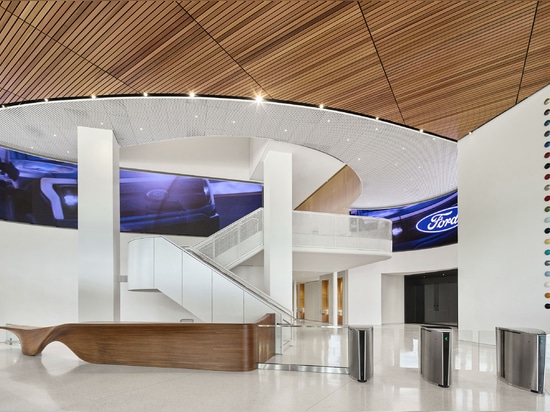 Banker Wire flexible wire mesh installed in the lobby of Ford World Headquarters