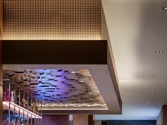 M33-5 in Plated Antique Copper finish as a ceiling cladding feature above a bar at Jamul Casino