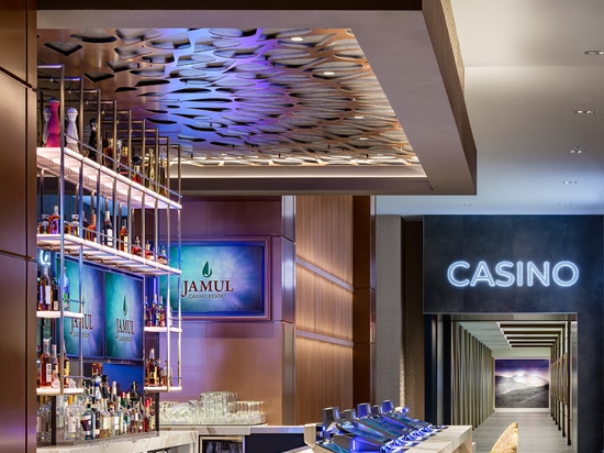 M33-5 in Plated Antique Copper finish as a ceiling cladding feature above a bar at Jamul Casino