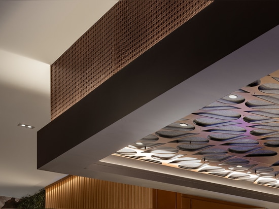 M33-5 in Plated Antique Copper finish as a ceiling cladding feature above a bar at Jamul Casino