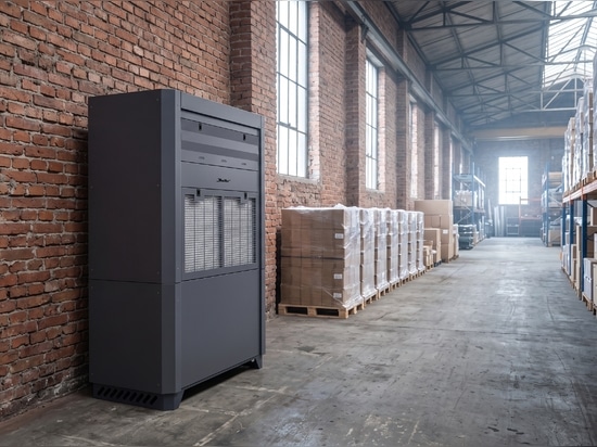 DanVex DEH-5K industrial dehumidifier in an unheated brick warehouse