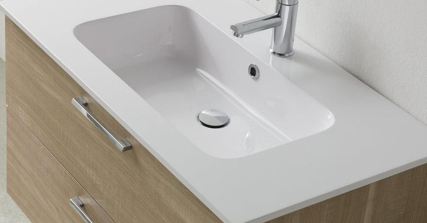 壁掛け式洗面台 Depth 50 W 90 Ideal Bagni オーク材 コンテンポラリー ミラー付