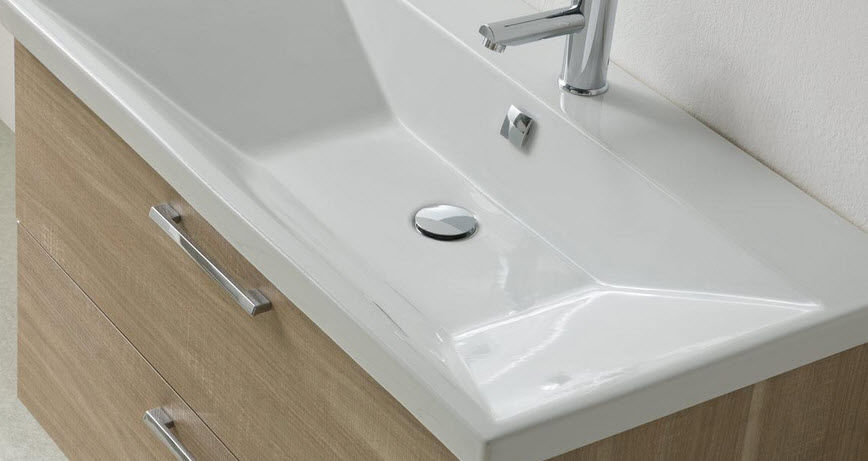 壁掛け式洗面台 Depth 50 W 90 Ideal Bagni オーク材 コンテンポラリー ミラー付