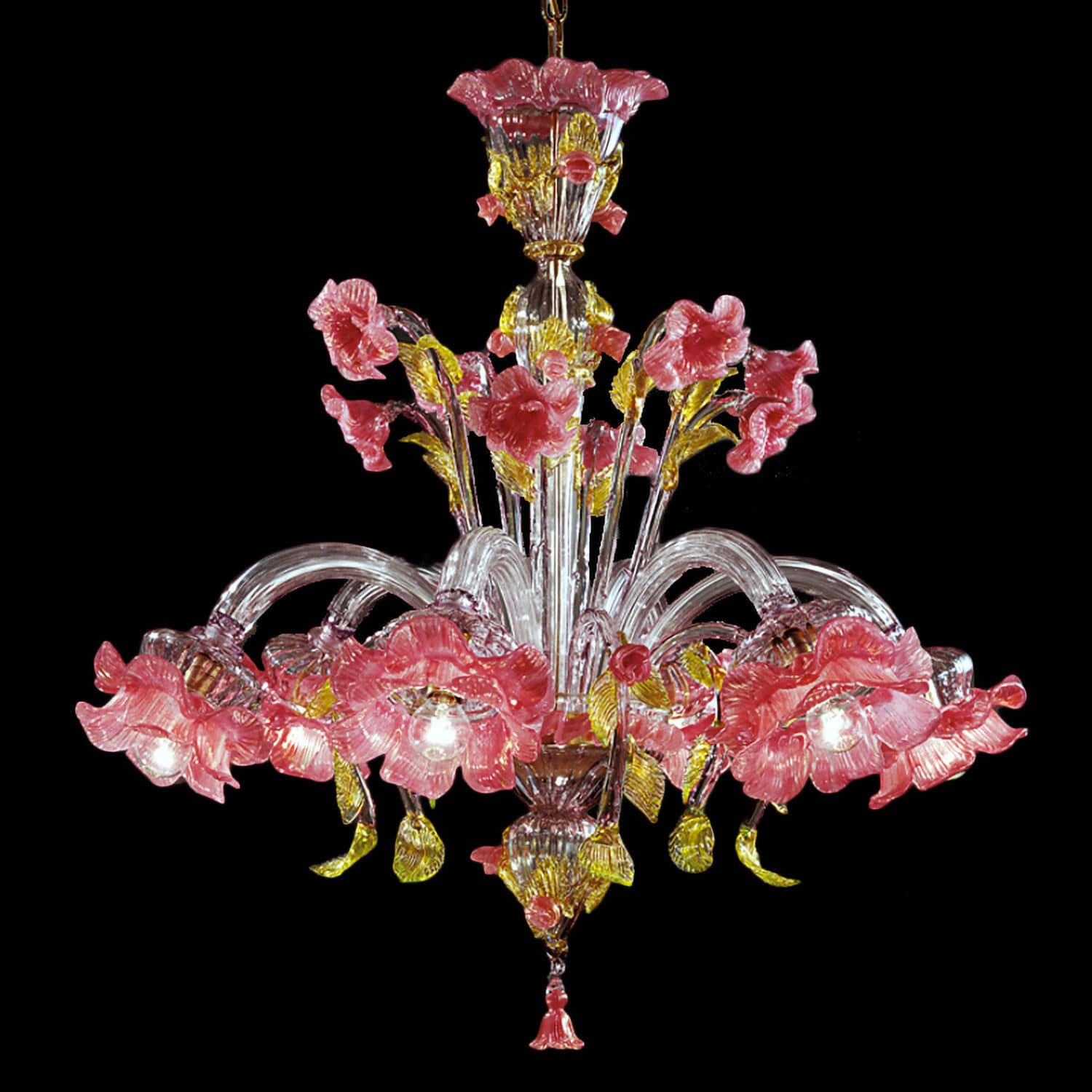 イタリア ムラーノガラス 花のシャンデリア 5灯 グリーン/ベネチア