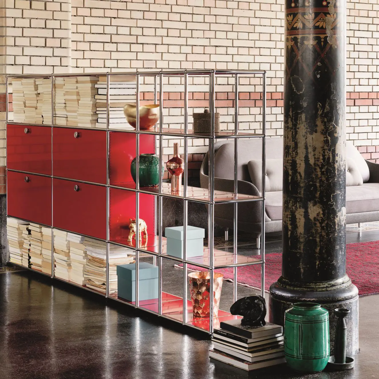 ★Lilium★USM Haller ハラ-1列2段色:ルビーレッド モジュール式棚 - USM Haller - USM Modular Furniture