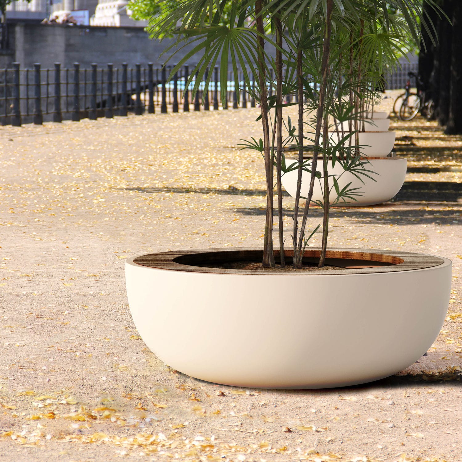 木製プランター - LID - LAB23 - 複合素材 / 円形 / ベンチ付き植木鉢