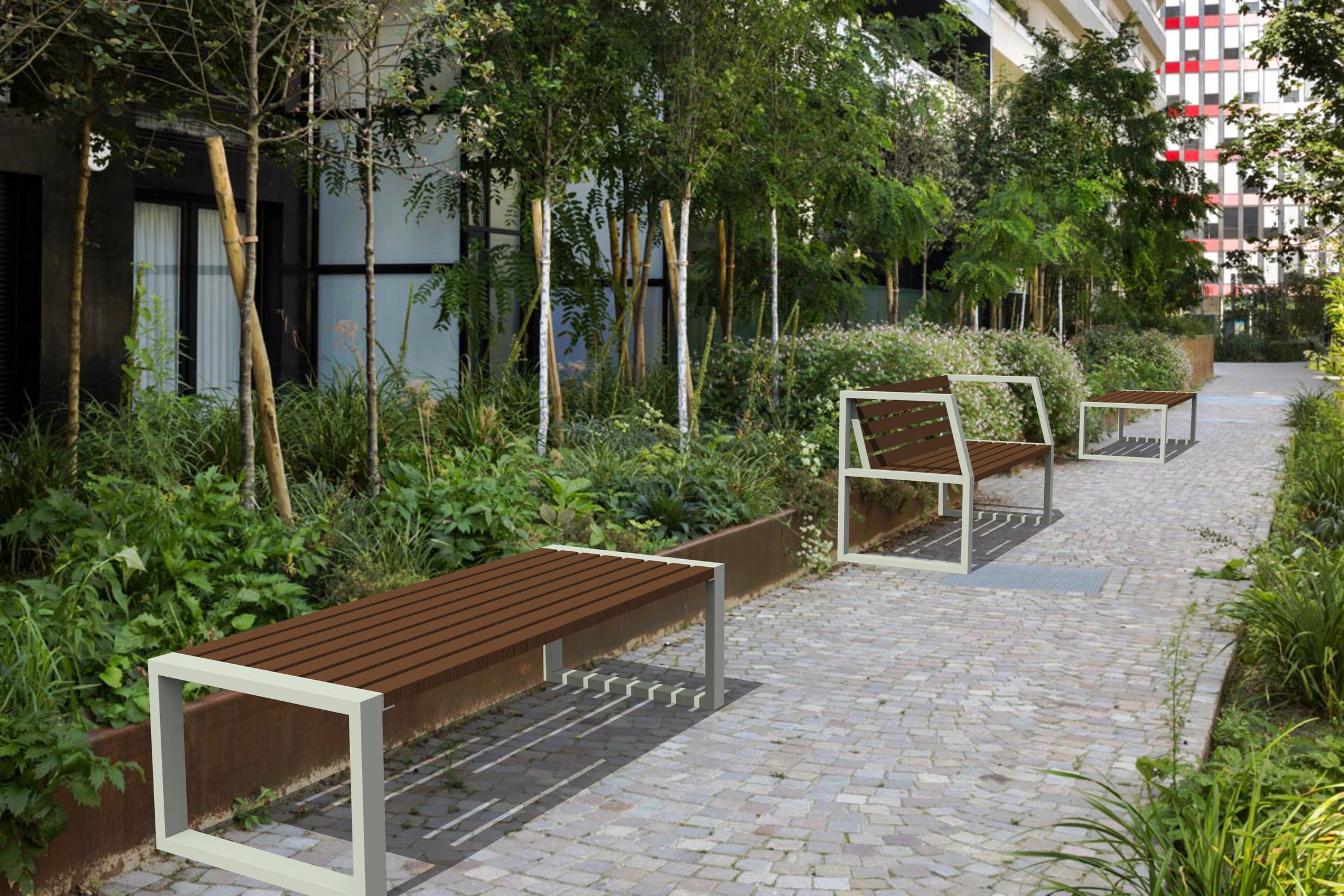 現代風ガーデンベンチ - LASD 007, LASD 005 - Tecnodeck - 粉体塗装