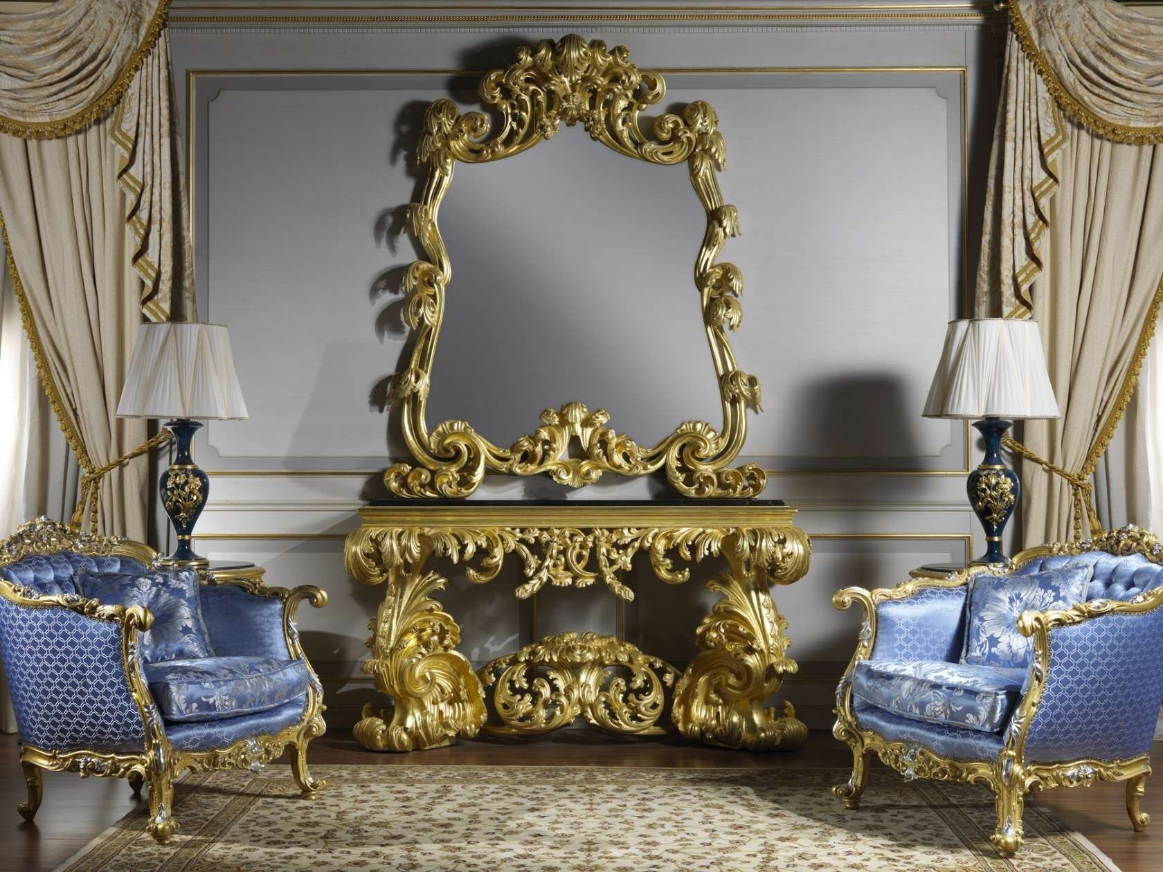 イタリー製バロック様式 木製 大きな鏡 【公式通販】