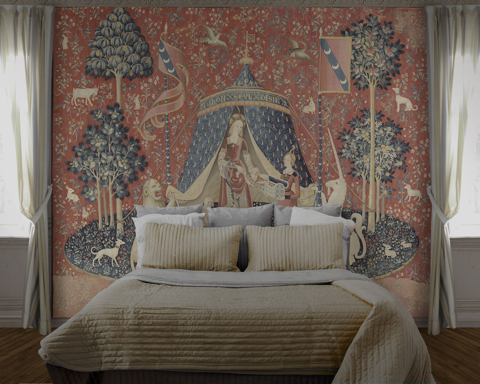 伝統的なデザインの壁紙 The Lady And The Unicorn 1 5 Papiers De Paris 風景柄 プリント柄 不織布