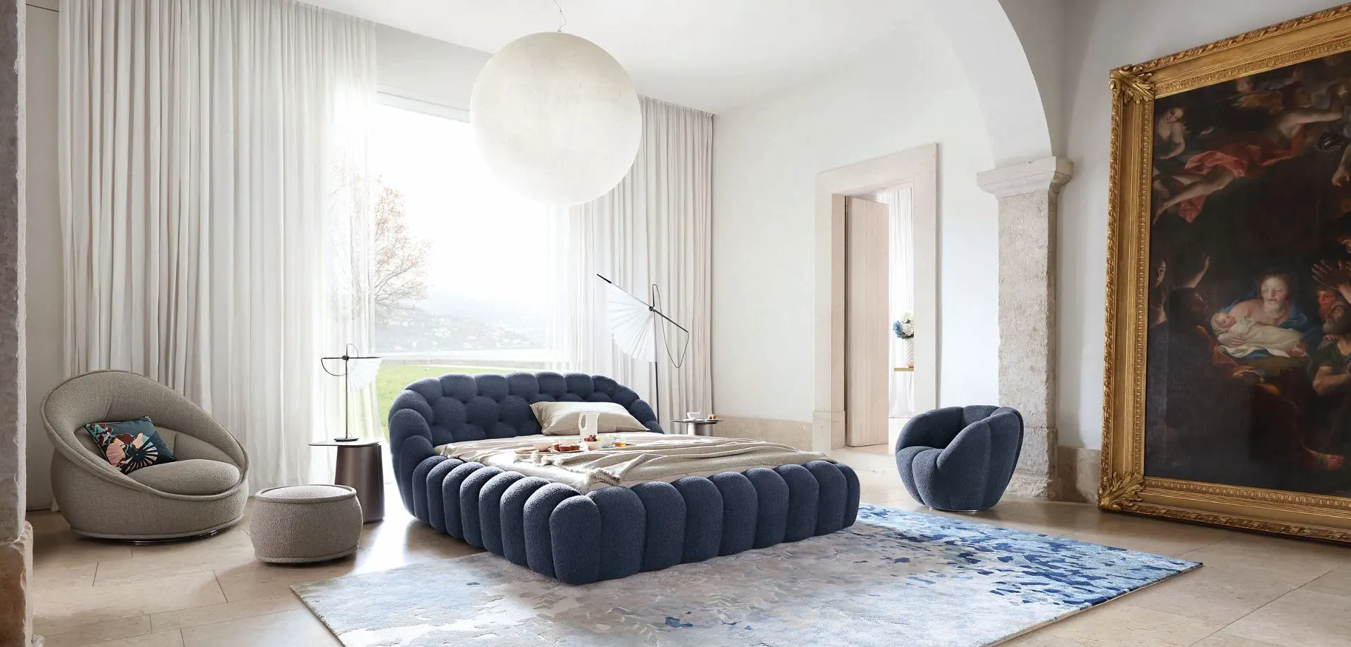 ダブルベッド - BUBBLE - ROCHE BOBOIS - 現代風 / 布張り / ヘッド