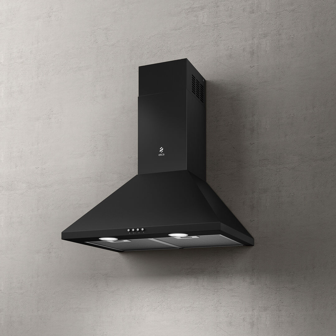 壁取り付け式レンジフード TAMAYA 2.0 Elica ダクト付き / 埋込照明付き / 黒