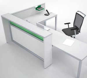 コーナー型受付カウンター / 木製 / ガラス製 / メラミン製