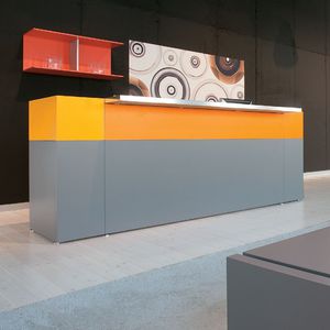 コーナー型受付カウンター / 木製 / ガラス製 / メラミン製
