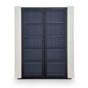 コンテンポラリー本棚 / 木製 / レザー / ガラス付