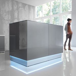モジュール式受付カウンター / コーナー / ガラス製 / ステンレススチール製