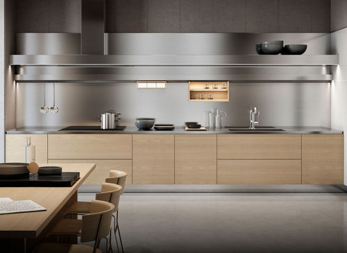 ステンレススチール製キッチン - GAMMA LINEAR LAYOUT - Arclinea - 現代風 / 自然オーク材製 / セラミック製
