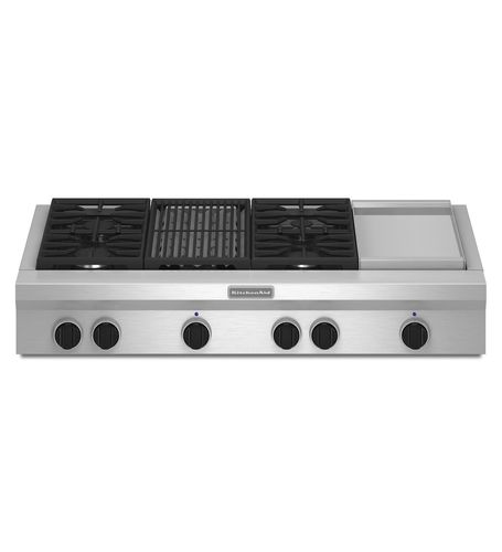 ガスコンロ - KGCU484VSS - KitchenAid - 6口 / カウンタートップ / ノブ付き