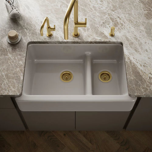 2槽流し台 - WHITEHAVEN® - Kohler - 水切りなし / 鋳鉄製 / アンダーマウント型