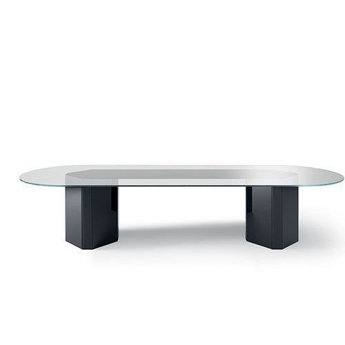 現代風テーブル - AKIM - Gallotti&Radice - ガラス製 / 木製脚 / 強化ガラス脚