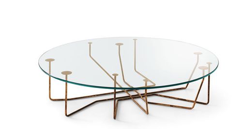 オリジナルデザインローテーブル - CONNECTION - Gallotti&Radice - ガラス製 / 硬化ガラス製 / 真ちゅう製