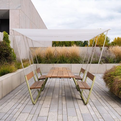 現代風ピクニック用テーブル - MANILLE - Steelcase - 木製 / 金属脚 / 長方形