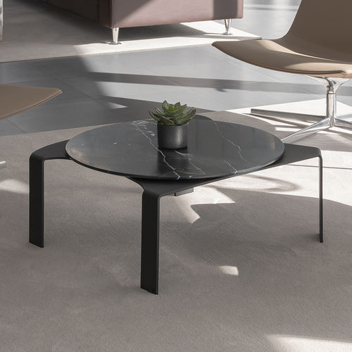 現代風ローテーブル - MOON NERO MARQUINA - MAAMI HOME - 大理石 / 漆塗り金スチール脚 / 円形