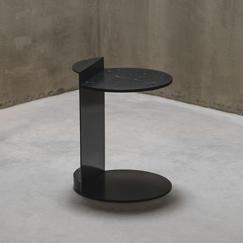現代風サイドテーブル - LINEA NERO MARQUINA - MAAMI HOME - 大理石 / 漆塗り金属脚 / 大理石脚