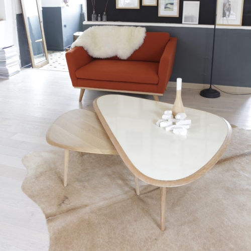 北欧デザインローテーブル - LARGE - Red Edition - オーク材 / 大理石