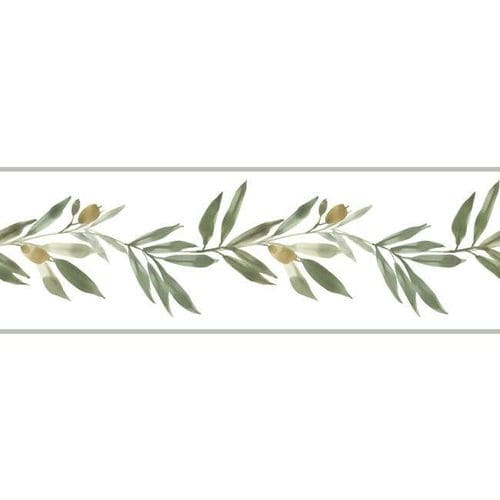 現代風トリムボーダー - Olive Branch  - York wallcoverings - 花柄 / 白 / 緑