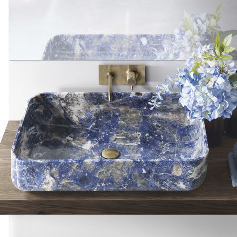 カウンタートップ型洗面器 - BLUE SODALITE - WALL GRANITE SERVICE SRL - 石製 / 調整可能ミラー付 / 正方形