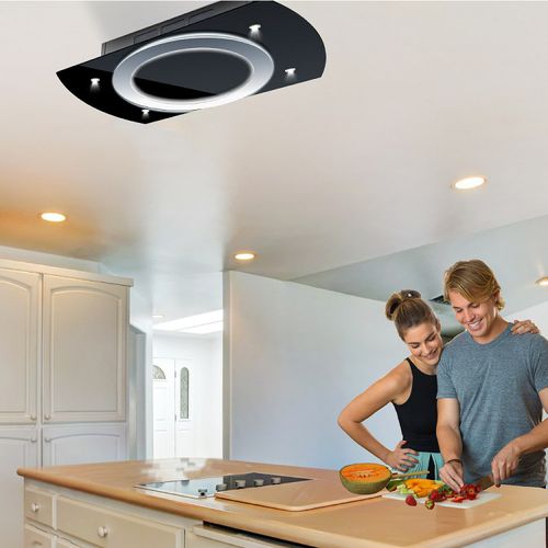 天井取付け式レンジフード - LA-90-LUNA-STRATOS-BLK - Luxair Cooker Hoods Kitchen Extractors - 循環型 / 埋込照明付き / オリジナルデザイン