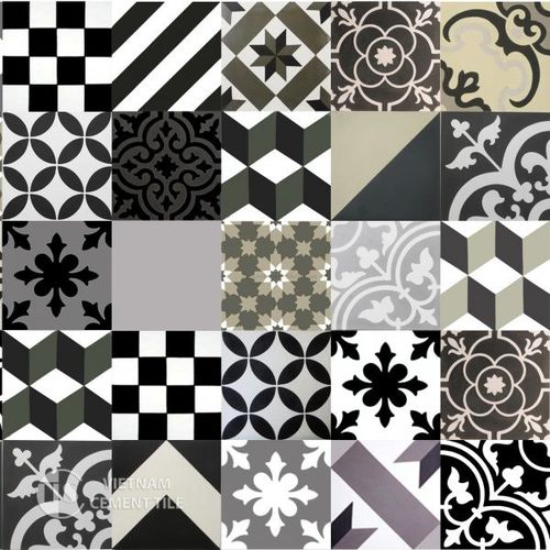 パッチワークエンカウスティークセメントタイル - BLACK WHITE - Vietnam cement tile corp - 屋内用 / 床 / 壁面