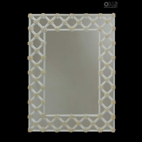 壁かけ式鏡 - PURE WHITE AND GOLD - Original Murano Glass s.n.c. - ベネチア様式 / 長方形 / 木製