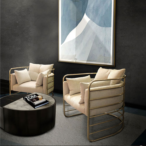 現代風アームチェア - EERO - Porus studio - ベロア / 光沢のある真鍮製 / 白色
