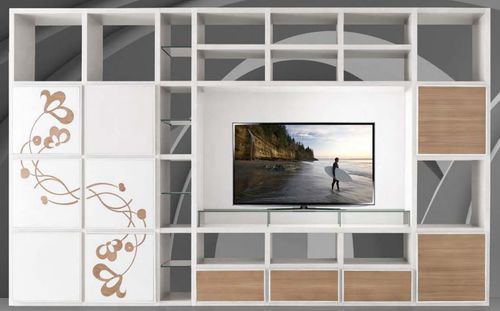 現代風テレビ用壁面ユニット - ST61 - MOLETTA MOBILI - トネリコ材 / モジュール式 / 引き出し付き