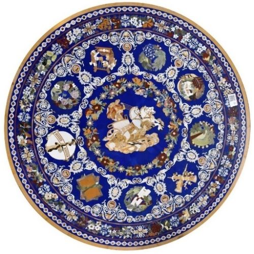 現代風テーブル - BLUE LAPIZ LAZULI - INDIA STONE EXPORT - ミネラルストーン製 / 金属脚 / 円形