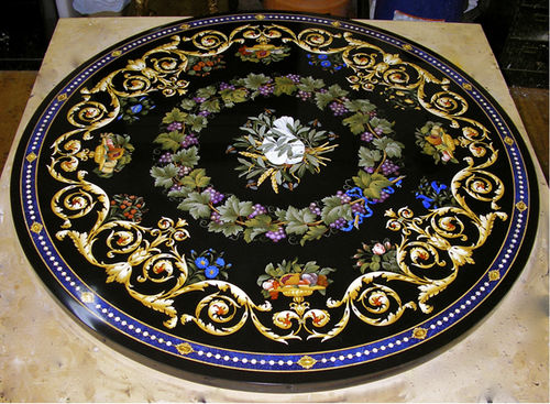 現代風テーブル - Black inlay - INDIA STONE EXPORT - 大理石 / 金属脚 / 円形