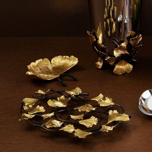 真ちゅう製鍋敷き - GOLDEN GINKGO  - Michael Aram - 円形