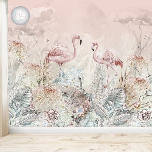 現代風壁紙 - FLAMINGO GARDEN   - Wally's - 自然模様 / グレー / ピンク