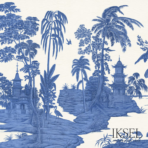シノワズリー壁紙 - SC134 Exotic Chinoiserie Blue & White - Iksel Decorative Arts - 現代風 / ビニール製 / 自然模様