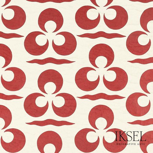 現代風壁紙 - IZNIK CHINTAMANI AND CRESCENT CR43 ALMOND RED RW111 - Iksel Decorative Arts - グラスファイバー / ビニール製 / 波模様