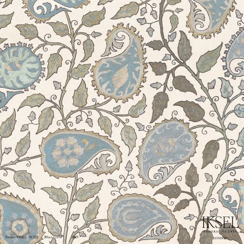 現代風壁紙 - SC152 Suzani Paisley Blues - Iksel Decorative Arts - グラスファイバー / ビニール製 / 幾何学模様