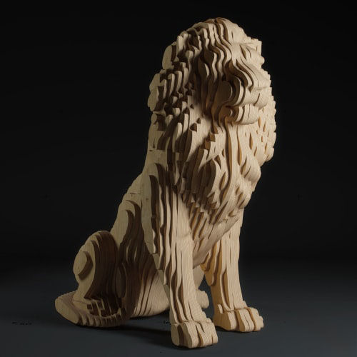 カバノキ材製彫刻 - Lion - MyWoodream - ベニヤ板 / 動物 / 現代風