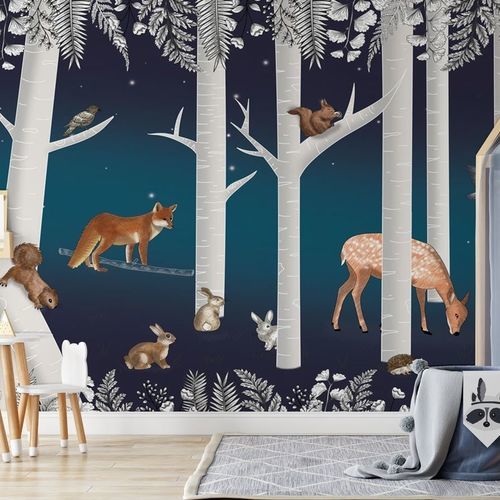 現代風壁紙 - bois enchanté & ses animaux nuit étoilée - MuralConcept - 不織布製 / 自然模様 / パノラマ