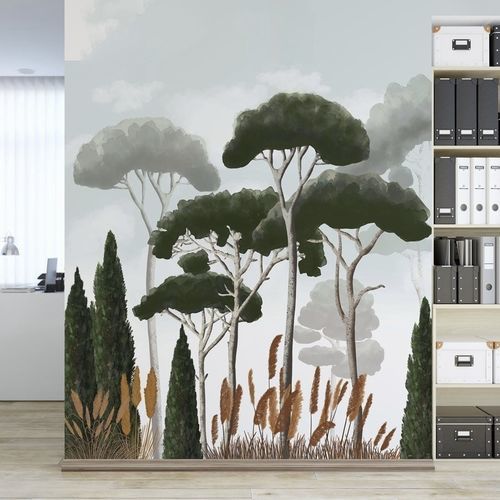 現代風壁紙 - cyprès pins & herbes de la pampa - MuralConcept - 不織布製 / 自然模様 / パノラマ