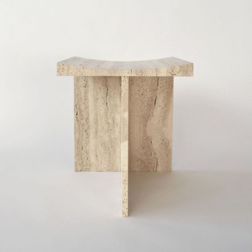 ミニマリストデザインスツール - Thebes - Roman Travertine - Pistore Marmi - 大理石 / 大理石脚 / T形脚