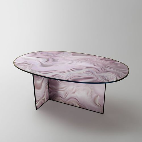 現代風テーブル - LIQUEFY  - GLAS ITALIA - クリスタル製 / 楕円形 / コントラクト
