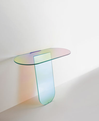 現代風サイドボードテーブル - SHIMMER  - GLAS ITALIA - ガラス製 / 楕円形 / 壁取り付け式