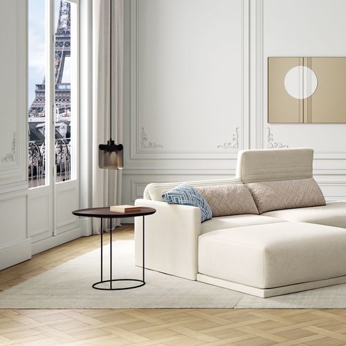 現代風サイドテーブル - PEBBLE - Ligne Roset - アメリカンウォールナット製 / 漆塗り金スチール脚 / 中央脚